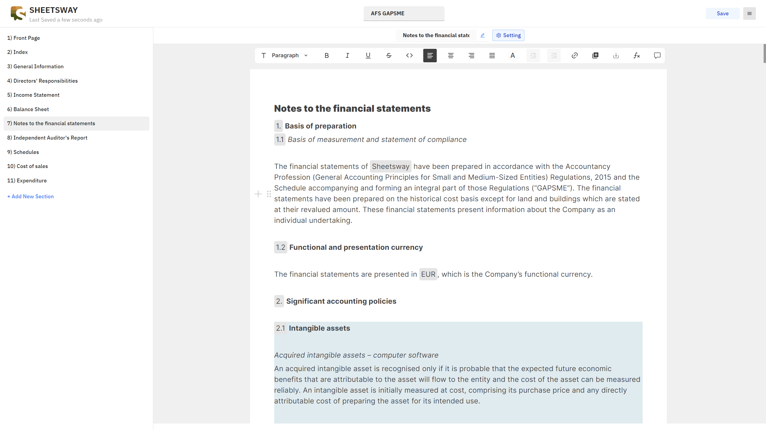 financial statement editor